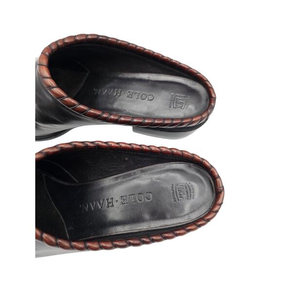 Cole Haan Studio Black Leather Brown Woven Collar Mule Sz 7.5N Braided - Picture 3 of 8